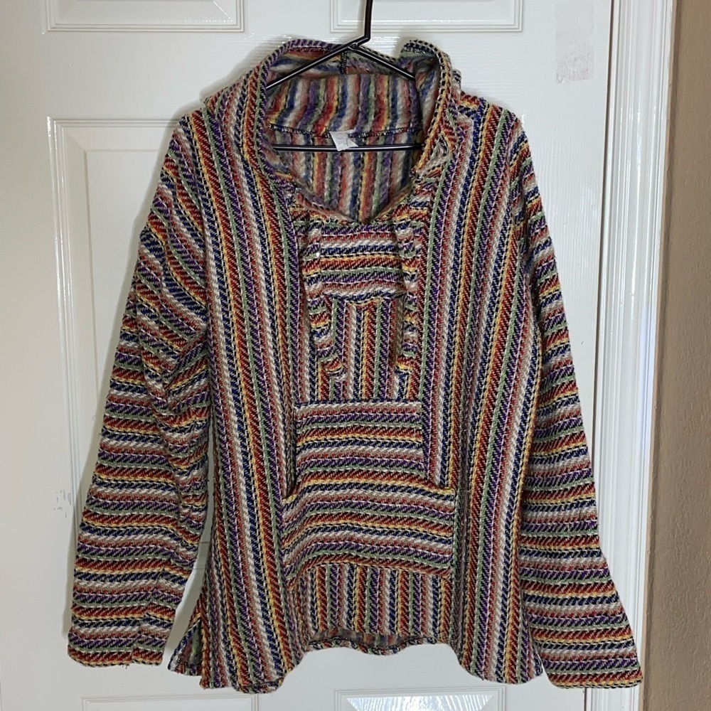 Molina Mexican Baja Hoodie Hippie Surf Poncho Sweater Size Medium  Multicolor‍‍‍ - Picture 10 of 11